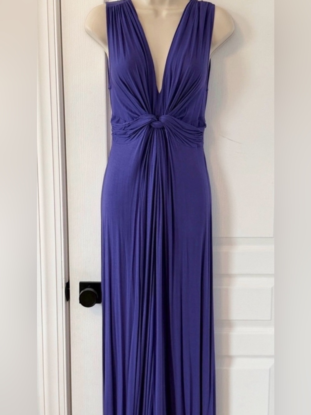 Chelsea & Theodore Purple Maxi Dress XS Deep V-Neck Knot Front Glam